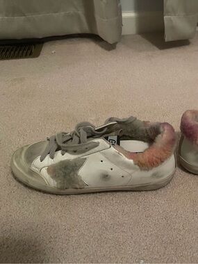 Golden Goose White Leather Sneakers with Pastel Shearling Trim